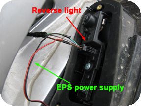 Connect power supply wiring to reverse lamp